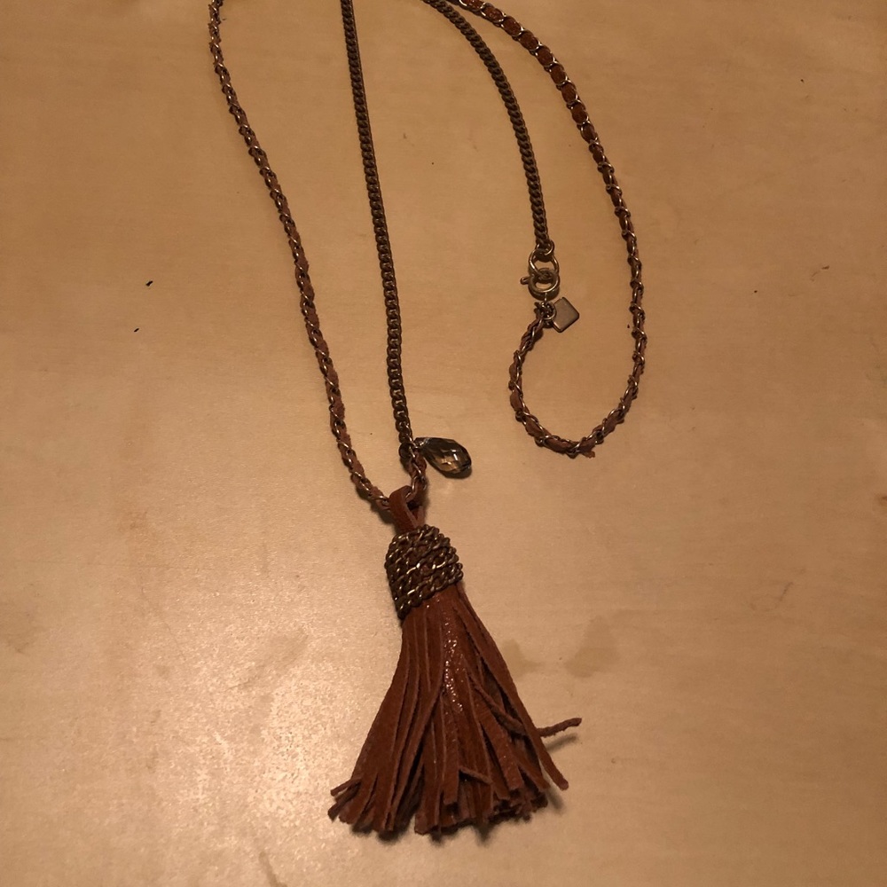 Banana republic leather and gold tassel necklace